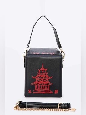 Black and Red Pagoda-Print Top-Handle Women’s Bag